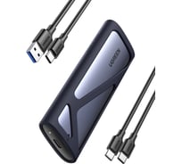 Бокс внешний для жесткого диска Ugreen M.2 NVMe/M.2 SATA SSD Enclosure (10Gbps) с кабелем USB-C - USB-C и USB-C - USB-A. Цвет: серый 90264