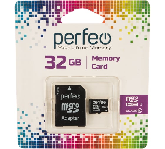 Карта памяти Perfeo microSD, 32GB, Class 10, с адаптером 30007691