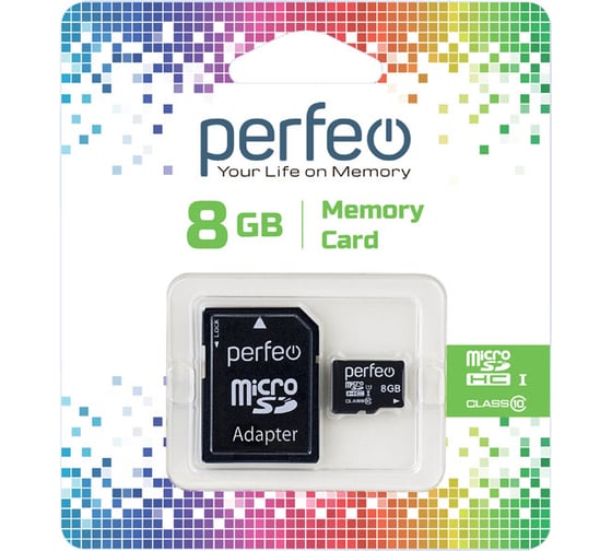 Карта памяти Perfeo microSD, 8GB, Class 10, с адаптером 30007693 1