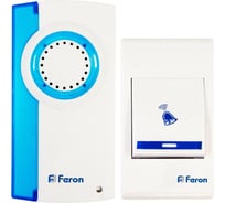 Звонок FERON E-221 кнопка, IP20, 32 мелодии, 21,5V/АА, белый, синий 23677