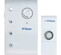 Звонок кнопка FERON E-367 DB607 IP44 35 мелодий, 2*1,5V/АА, 315МНz, белый 23674