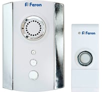 Звонок FERON E-368 DB608 кнопка, IP44, 35 мелодий, 21,5V/АА, 315МНz, белый, хром 23675
