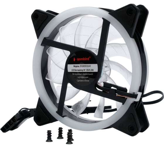 Вентилятор с подсветкой Gembird 120x120x25, гидродин., 3pin/4pin Molex, провод 35см, красный, D12025S12L-R