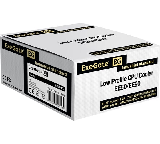 Кулер ExeGate EE90-Cu Al+Cu, LGA775/1150/1151/1155/1156/1200/1700/1851/AM2/AM2+/AM3/AM3+/AM4/AM5/FM1/FM2/754/939/940, TDP 80W, Fan 90mm, 2200RPM, Hydro beari 286151