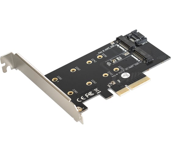 Переходник для установки SSD M.2 B key и M key в слот PCI-E ExeGate EXE-509 M.2 B key - SATA + M.2 M Key - PCI-E x4, 283713