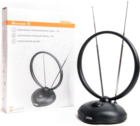 Комнатная антена СИГНАЛelectronics DVB-T2 и ДМВ+МВ активная Сигнал SAI 213 23485