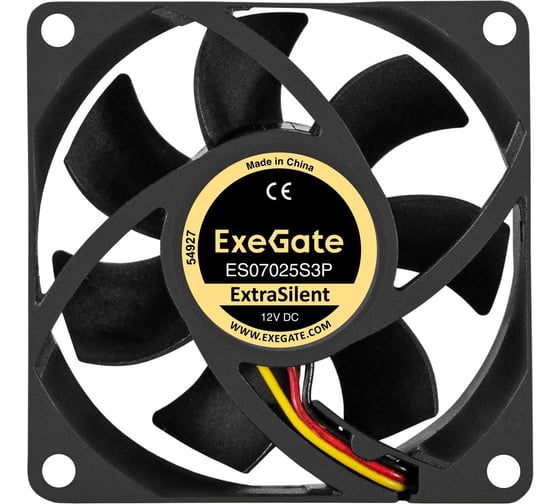 Вентилятор ExeGate ExtraSilent ES07025S3P 12В DC, 70x70x25 мм, Sleeve bearing подшипник скольжения, 3pin, 2300RPM, 25dBA 297181