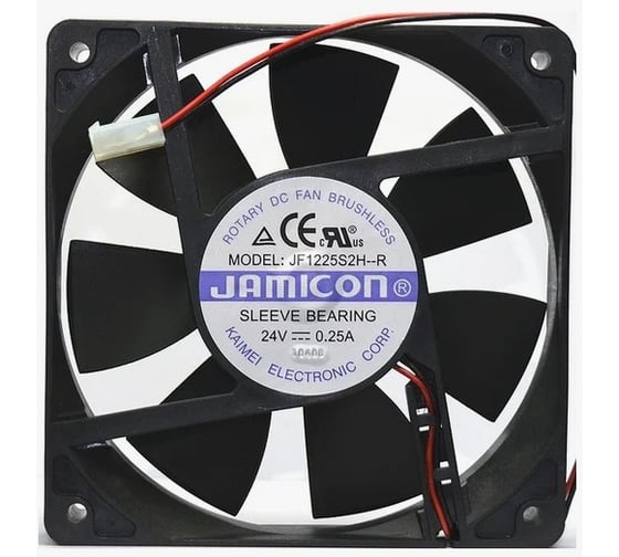 Вентилятор JAMICON JF1225S2H--R (2400RPM) 24V/0, 2A (120x120x25) S(втулка) CFM80, 11/dBA39, 5, провод С00040308 1