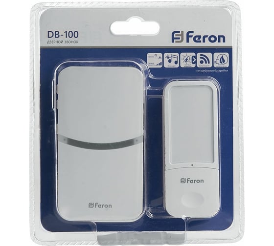 Дверной беспроводной электрический звонок FERON DB-100 звонок IP44 18 мелодий, 230V, белый 41437