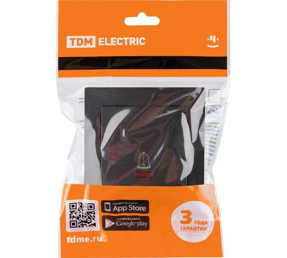 Кнопка звонка с подсветкой TDM ELECTRIC 6А черная Сенеж TDM SQ1816-0312