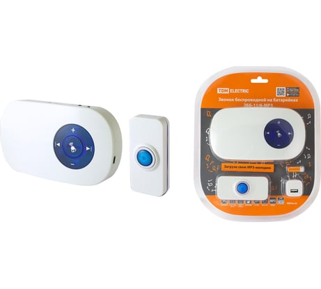 Звонок TDM ELECTRIC ЗББ-11/6-MP3 беспроводной, на батарейках, 300м, mp3 SQ1901-0034