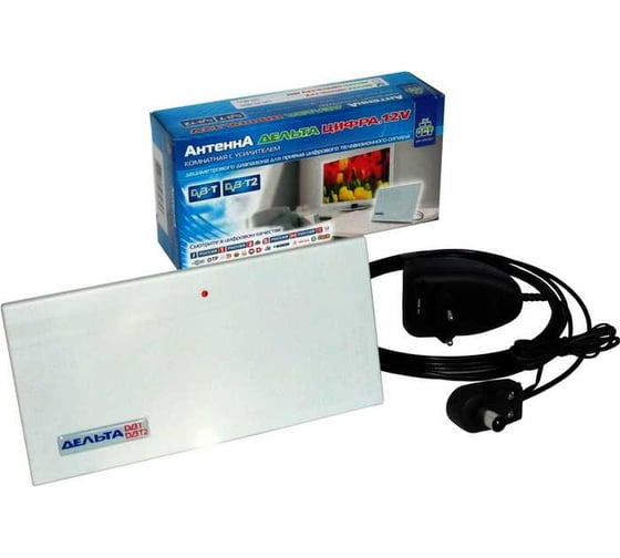 Антенна комнатная Дельта Цифра 12V MAX (активная, DVB-T2, с б/п, 30 дБи, коробка) 25810