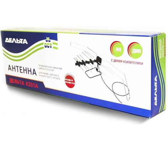 Антенна комнатная Дельта К331А 12V (активная, МВ-ДМВ, с б/п, 6-25 дБ, коробка) 2069