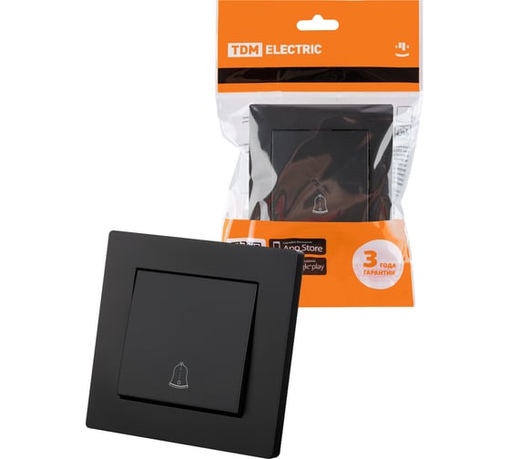 Звонок дверной TDM ELECTRIC (кнопка) 6А черная Сенеж упаковка 10 штук SQ1816-0311 1