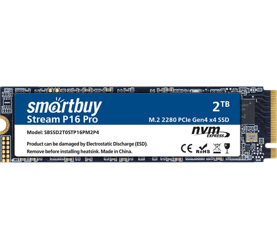 Карта памяти M.2 2280 SSD Stream P16 Pro 2TB TLC NVMe PCIe4 SBSSD2T0STP16PM2P4 Smartbuy