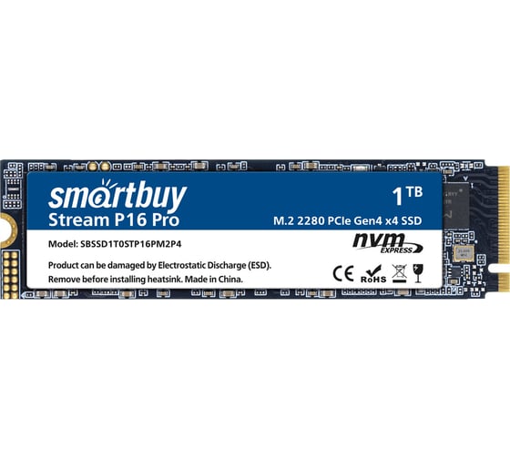 Карта памяти M.2 2280 SSD Stream P16 Pro 1TB TLC NVMe PCIe4 SBSSD1T0STP16PM2P4 Smartbuy