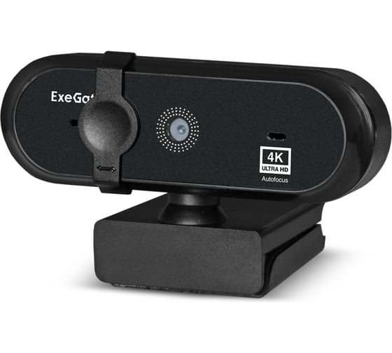 Веб-камера ExeGate Stream HD 4K UHD T-Tripod матрица 1 3 8 Мп, 3840x2160, 32fps, 4-линзовый объектив стекло, автофокус, шторка, USB, стерео микрофон с шумопод 287383
