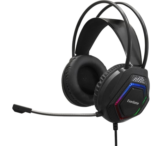 Полноразмерные игровые наушники с микрофоном ExeGate гарнитура Cosmos HS-704GL объемный звук 7.1, длина кабеля 2.5м, динамик 50мм, 20-20000Гц, RGB подсветка, USB 289747