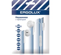 Наушники вкладыши с микрофоном проводные Ergolux Elx-whp01p-c01 промо (3.5мм, 1,2м, белые, пакет) 15277