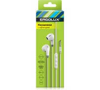 Наушники вкладыши с микрофоном проводные Ergolux Elx-whp01-c01 (3.5мм, 1,2м, белые, коробка) 15281