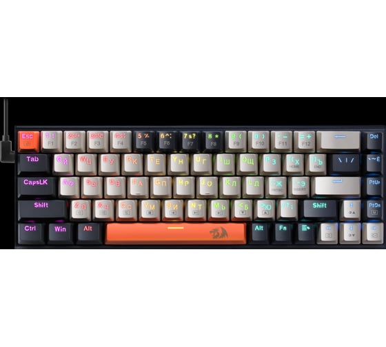 Механическая клавиатура Redragon Ryze RU, RGB, черно-серо-оранжевый, проводная, 68 кнопок 71342