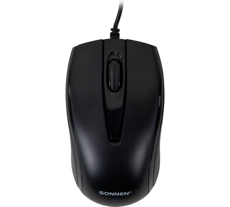 Мышь проводная бесшумная SONNEN USB 1200 dpi, 2 кнопки+колесо-кнопка, оптическая, K520, черная, 513944