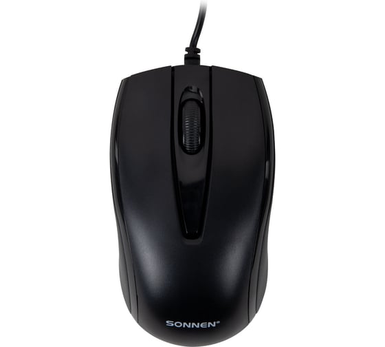 Мышь проводная бесшумная SONNEN USB 1200 dpi, 2 кнопки+колесо-кнопка, оптическая, K520, черная, 513944