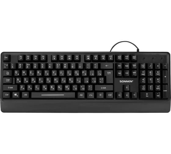 Клавиатура проводная SONNEN USB, 104 клавиши, LED-подсветка, K305, черная, 513948
