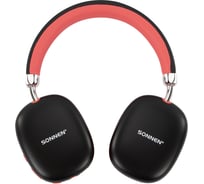 Наушники беспроводные накладные полноразмерные раздвижные SONNEN HP-B12BR, BT 5.4, черные/коралл, 514128