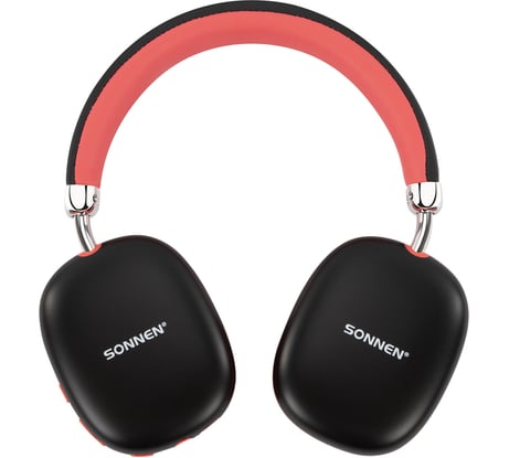 Наушники беспроводные накладные полноразмерные раздвижные SONNEN HP-B12BR, BT 5.4, черные/коралл, 514128