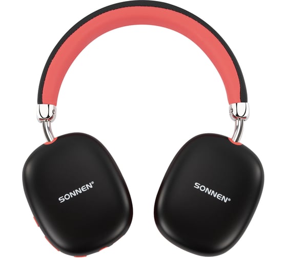 Наушники беспроводные накладные полноразмерные раздвижные SONNEN HP-B12BR, BT 5.4, черные/коралл, 514128