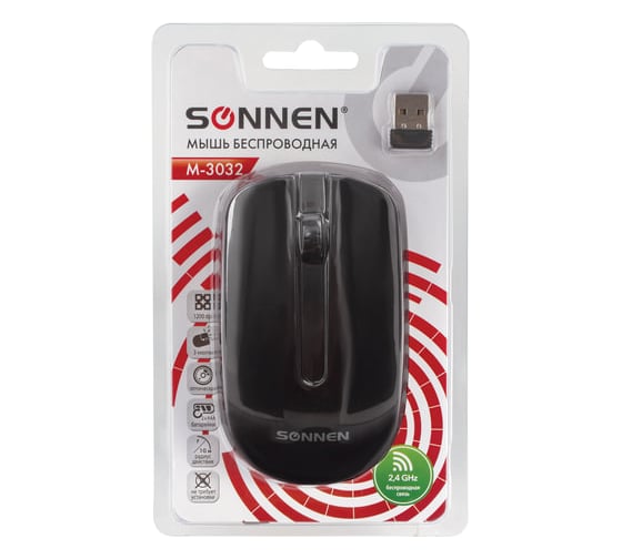 Беспроводная мышь SONNEN M-3032, USB, 1200 dpi, 512640