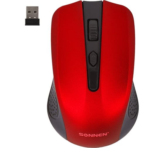 Мышь беспроводная SONNEN V99, USB, 800/1200/1600 dpi, 4 кнопки, оптическая, красная 513529