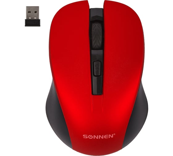 Мышь беспроводная с бесшумным кликом SONNEN V18, USB, 800/1200/1600 dpi, 4 кнопки, красная 513516