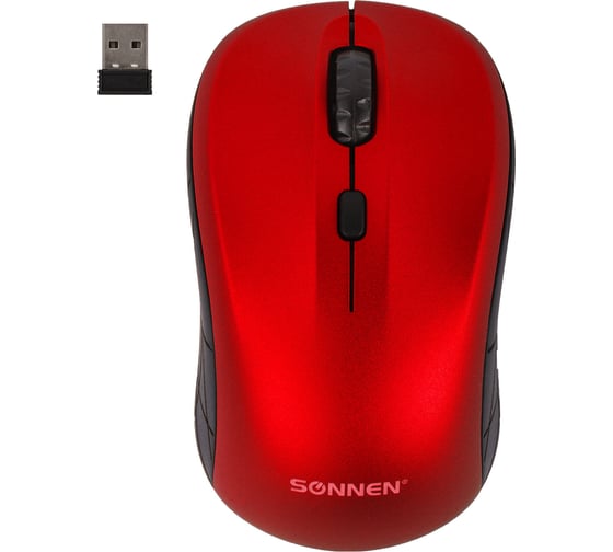 Мышь беспроводная SONNEN V111, USB, 800/1200/1600 dpi, 4 кнопки, оптическая, красная 513520