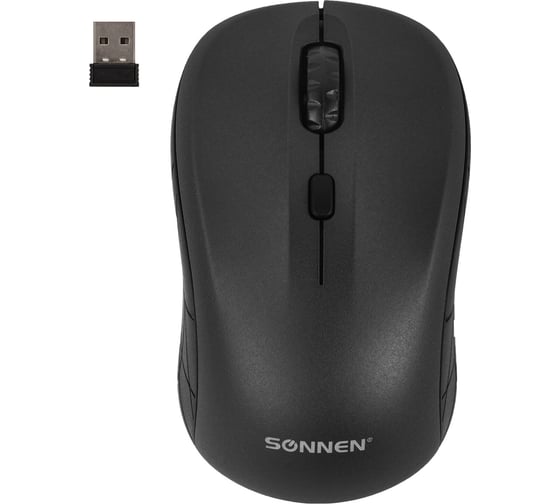 Мышь беспроводная SONNEN V111, USB, 800/1200/1600 dpi, 4 кнопки, оптическая, черная 513518