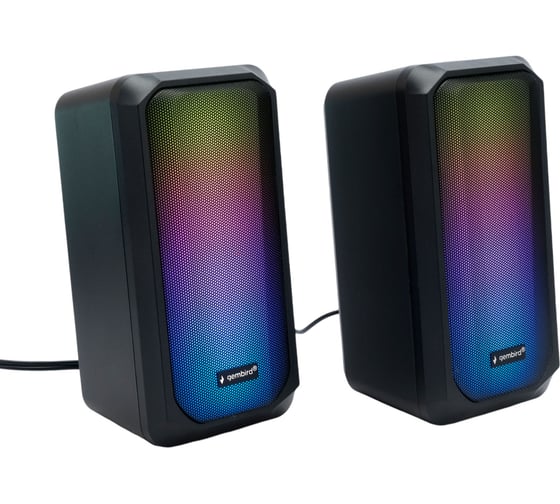Акустическая система Gembird 2.0, 10Вт, пластик, рег.громкости, RGB подсветка, черный, SPK-300