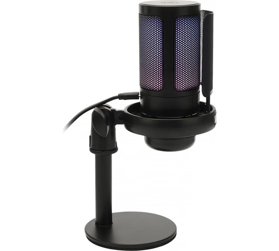 Микрофон конденсаторный Gembird подсветка RGB, шумоподавление, настольный держатель, черный, M-01N