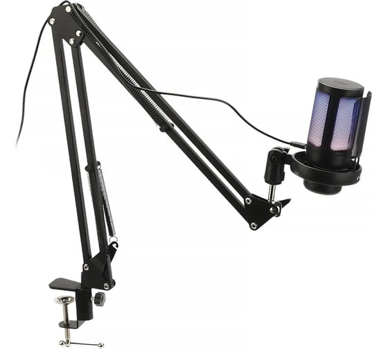 Микрофон конденсаторный Gembird подсветка RGB, шумоподавление,микрофонная стойка (пантограф),черный M-02N