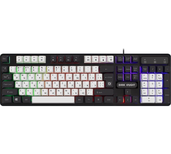 Проводная игровая клавиатура DEFENDER Dark Knight GK-077 RU, бело-черный, 104кн, радужная 45078
