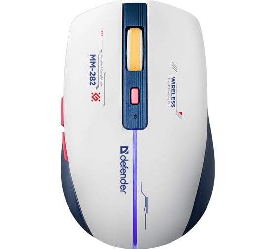 Беспроводная игровая мышь DEFENDER Dila MM-282 белый+синий, LED, 6D, 2.4, 1800dpi 52282
