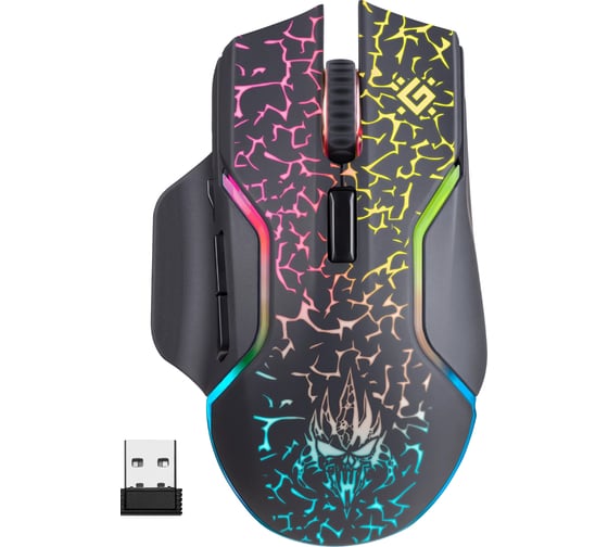 Беспроводная игровая мышь DEFENDER Oneshot GM-067 черный, LED, 7D, 300 мАч, 3200dpi 52067