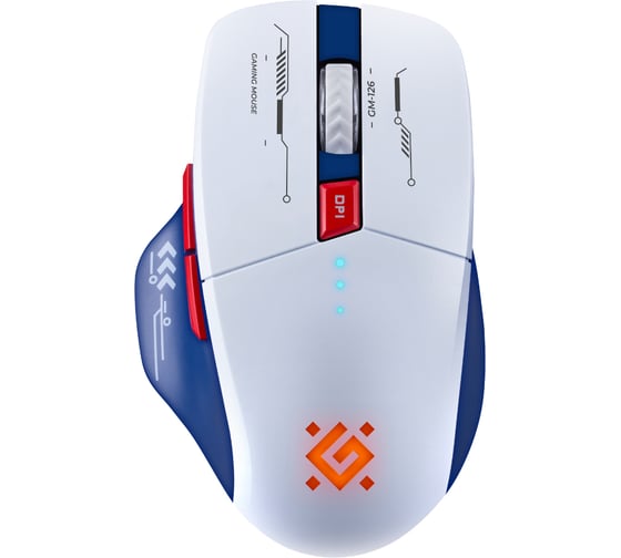Беспроводная игровая мышь DEFENDER Tisa GM-126 белый+синий, LED, 7D, 2.4+BT, 1600dpi 52126
