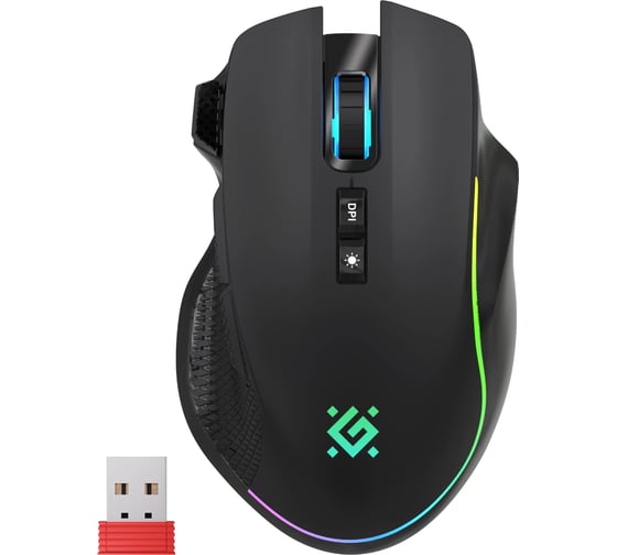 Беспроводная игровая мышь DEFENDER Immortal GM-421 черный, 8D, 10000dpi, 3в1, 400mAh, RGB 52421