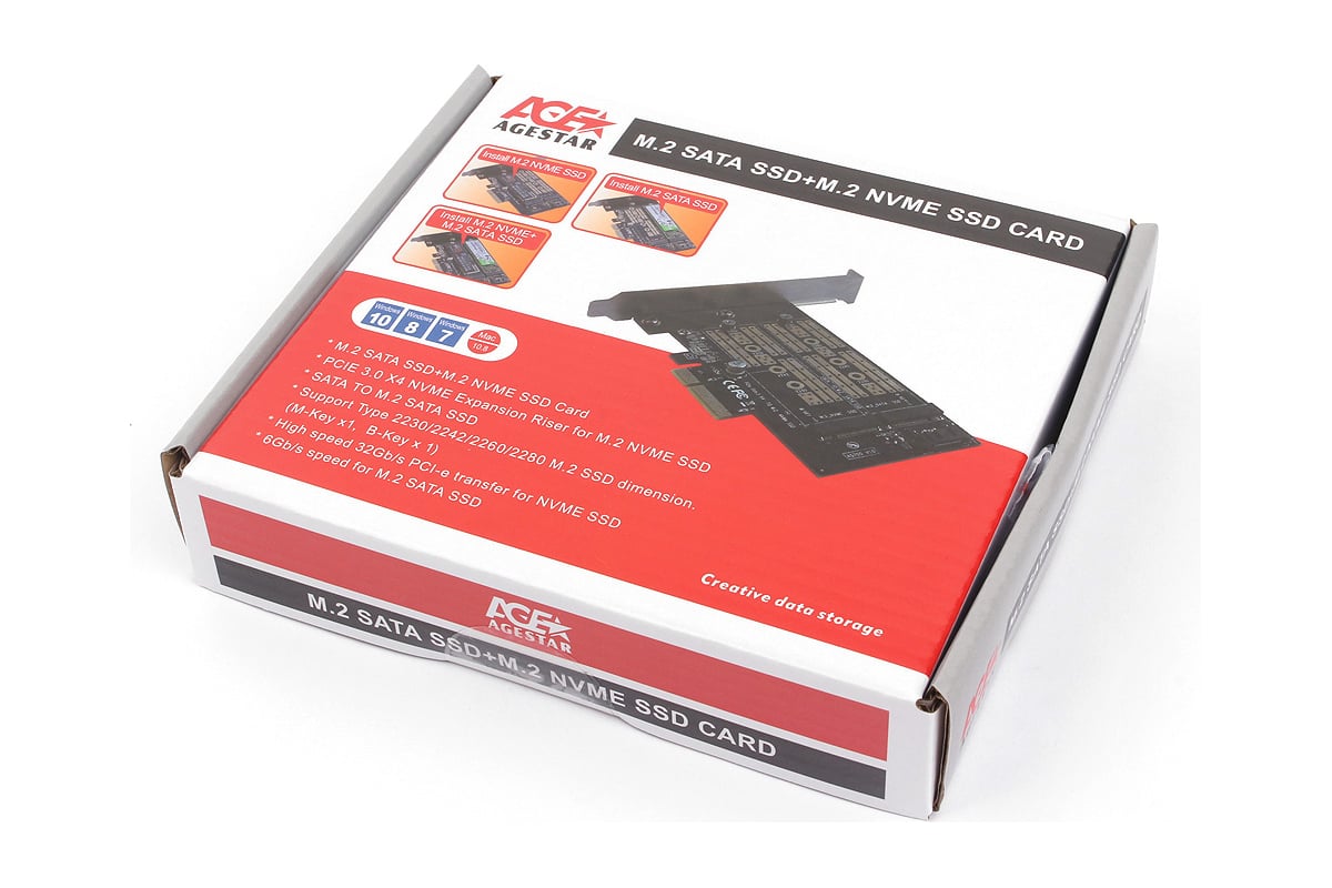 Адаптер AgeStar PCI-E для M.2 SATA SSD+M.2 NVME SSD Card, AS-MC02 ...