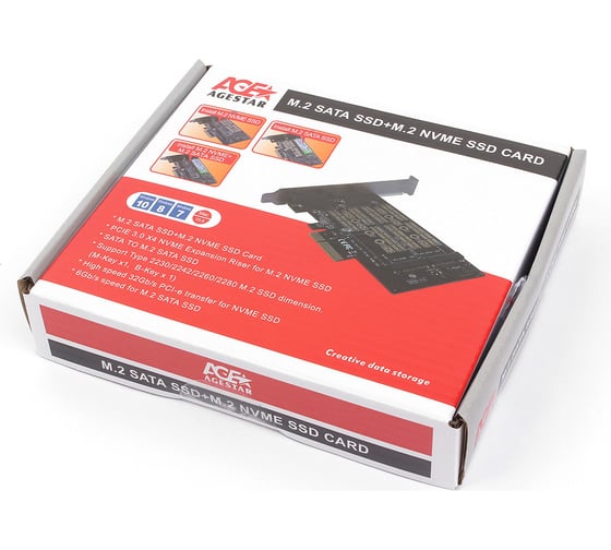 Адаптер AgeStar PCI-E для M.2 SATA SSD+M.2 NVME SSD Card, AS-MC02