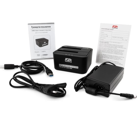 Докстанция AgeStar USB 3.0 2x2.5"/3.5" SATA HDD/SSD, пластик, черный, UASP, Clone, 3UBT6-6G (BLACK)