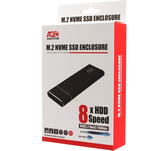 Внешний корпус AgeStar USB 3.1 Type-C M.2 NVME (M-key), алюминий, черный, 31UBNV5C (BLACK)