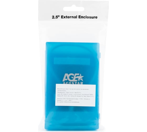 Внешний корпус AgeStar USB 2.0 2.5" SATA HDD/SSD, USB2.0, пластик, синий, SUBCP1 (BLUE)