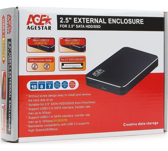 Внешний корпус AgeStar USB 3.0 2.5" SATA, алюминий+пластик, черный, 3UB2A18 (BLACK)
